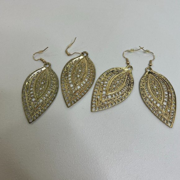 Filigree Earrings Lot of 2 Pairs‎ Gold Tone Tear Drop Dangle Big Tribal Boho - Picture 4 of 5